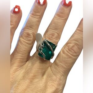 Silver and Green Gemstone Ring